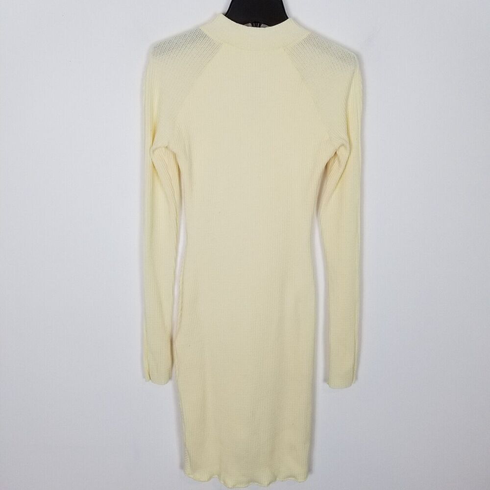 Staple&Hue Cream Ribbed Long Sleeve Ruched Knit Dress - Picture 2 of 9